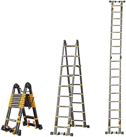 HWBB Telescoping Ladder Black 2-in-1 Almighty Telescopic Ladder, Outdoor Indoor Use Climb Up to Attic or RV Portable A Shaped Extension Ladder, Easy Storage, Load 330 Pound (Size : 3.7M/12.1FT)