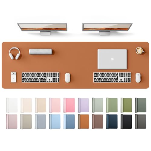 Image of YSAGi Leather Desk Protector, Office Mat, Large Mouse Mat, Non-Slip PU Leather Blotter, Laptop Desk Mat, Waterproof Writing Pad for Office and Home(Brown, 63 inch x 17.2 inch)