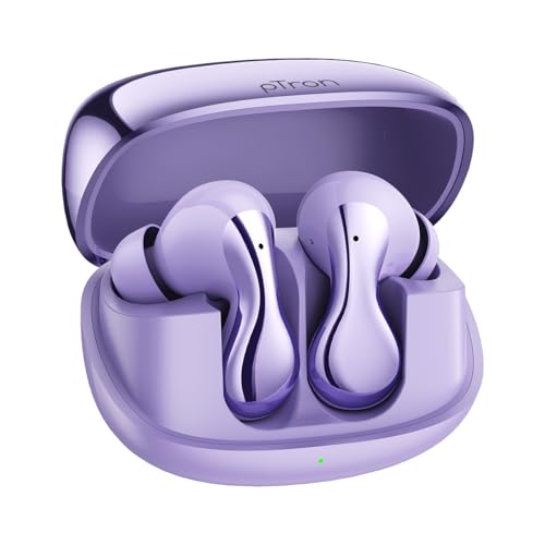 pTron Bassbuds Tango in-Ear TWS Ear Buds w/Custom EQ, 50hrs Playtime, Pristine Sound, Dual Mic, TruTalk ENC Calls, Mobile App, Wireless Bluetooth V6.0, Touch Controls, Type-C Charging, IPX5 (Lilac)
