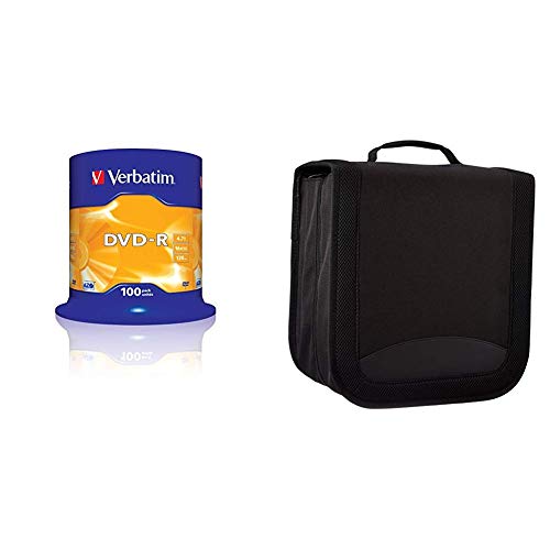 Verbatim 43549 4.7GB 16x DVD-R Matt Silber - 100 Pack Spindel & Amazon Basics CD- und DVD-Ordner für 400 Discs, Nylon…