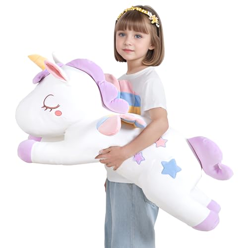 Peluche de unicornio grande de 32 pulgadas, lindo unicornio morado relleno, almohada grande para dormir, regalo gigante para niños, niños y niñas, cumpleaños