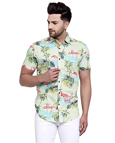 Image of Style Quotient Men Green Blue Boxy Flamingo Printed Casual Shirt