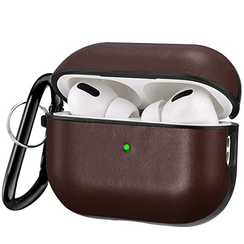 V-MORO Compatible with Airpods Pro 2 Case Cover Genuine Leather AirPod Pro 2nd Generation Case Men [Front LED Visible] iPod Pro Leather Protective Covers Ear Skin Dark Brown