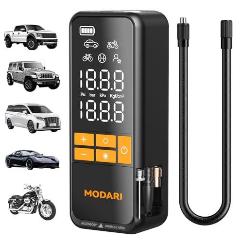 MODARI Tire Inflator Portable Air Compressor, 5X Faster 160 PSI Portable Tire Inflator for Car, Built-in Magnetic Storage, Auto Shut-Off Cordless Air Pump for Car Tires, SUV, Truck (No case)