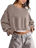 ANRABESS Womens Cropped Oversized Sweatshirts Crewneck Long Sleeve Pullover 2024 Fall Teen Girls Y2K Fashion Crop Tops Khaki Small