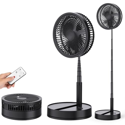 Ventilador de Pie Oscilante Portátil Plegable, 8.6" 8000 mAh Bateria Recargable USB C Pequeño Piso/Mesa Silencioso Ventiladores con Control Remoto, Ventoinha Pedestal para Hogar Dormir Oficina Viaje