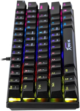 Angled view of Xtrike Me GK916 keyboard showing illuminated keys