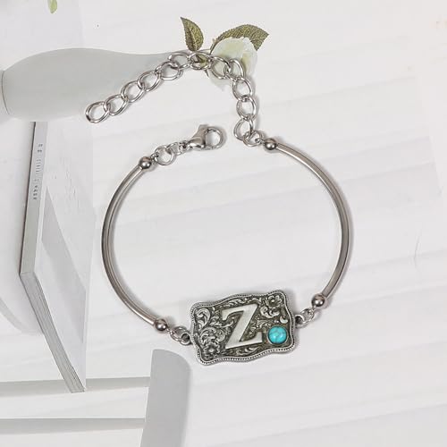 Image of Belt Buckle Bracelet Initial Letter A-Z Bracelets Western Cow Tag Bracelet Belt Buckle Necklace Western Style Initial Letter Pendant Necklace