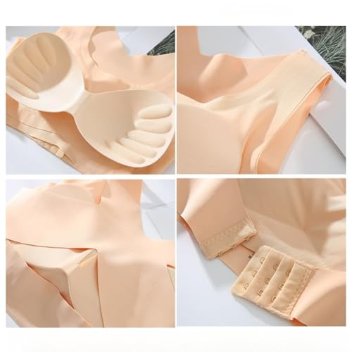 Posture Corrector Bra for Women Back Support Front Closure Bra with Back Smoothing Lift Wireless Ultimate Underwear (Beige,L) - Image 4