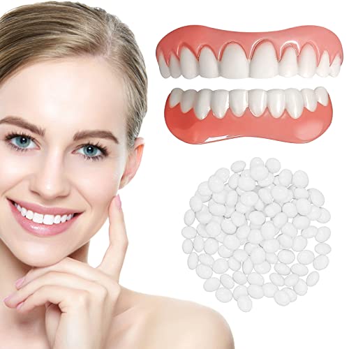 Fake Teeth, 2 PCS Dentures Teeth for Women and Men, Dental Veneers for Temporary Teeth Restoration, Nature and Comfortable, Protect Your Teeth and Regain Confident Smile, Natural Shade