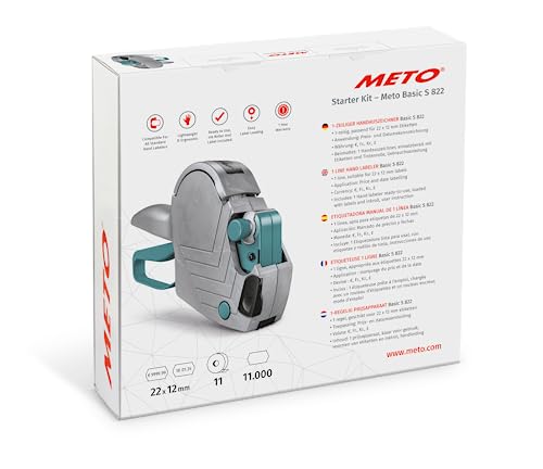 Meto Basic S Starter Kit inkl. 11.000 Etiketten – Preis, Datum, MHD (1-zeilig, 8-stellig für 22x12 mm Etiketten, sofort einsatzbereit) Handauszeichner + 11 Etikettenrollen