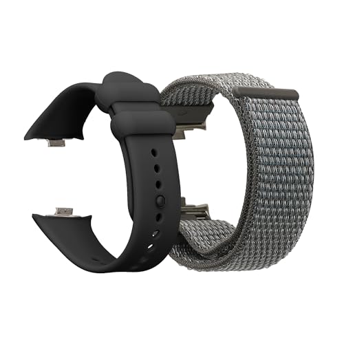 kwmobile Smartwatch Band Compatible with Xiaomi Redmi Watch 4 Strap - 2x TPU SIlicone and Nylon Straps - Black/Dark Grey