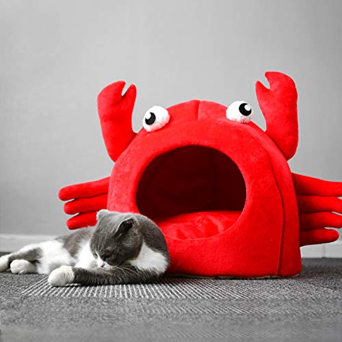 Hollypet Cat Bed For Indoor Cats - Cat Cave Bed Cat House Cat Tent With Removable Washable Cushioned Pillow, Soft And Self Warming Kitten Beds, Cat Beds & Furniture, 2-In-1 Crab Pet Bed, 15 X 15 Inch #TOP7