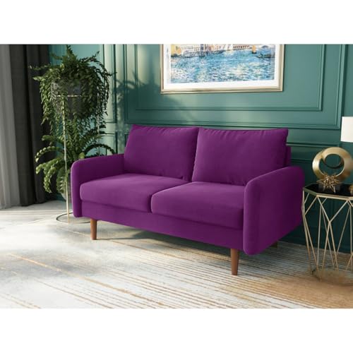 Image of Morrone Velvet Loveseat 2-Seater Sofa, Modern Upholstered Couch for Living Room, Bedroom and Office, Plush Cushion Accent Seating Furniture (Purple, 2 Seater)