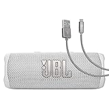 JBL Flip 6 (White) + Bundle with Case Logic Braided USB Type-C Charge & Sync (6 feet, Gray)