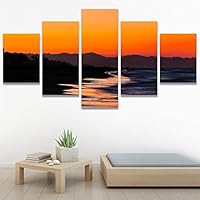 SIGNWIN 5 Panel Canvas Wall Art Coastal Orange Photography Relax/Calm Romantics Sunset Warm for Home Decorations Ready to Hang - 60