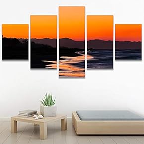 SIGNWIN 5 Panel Canvas Wall Art Coastal Orange...