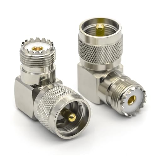2PCS Adaptador coaxial PL259 ángulo 90° macho a hembra miniatura 3