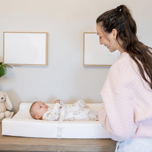 Image of Regalo Baby Basics Changing Pad with Non-Slip Grip System, Waterproof Diaper Changing Pad for Dresser or Changing Table, Contoured Infant Changing Pad with Safety Strap, White