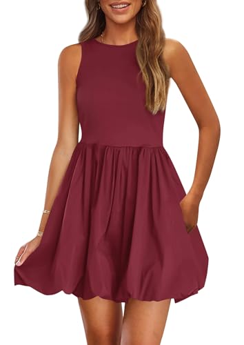 Image of PRETTYGARDEN Summer Dresses for Women 2026 Casual Mini Short Cocktail Dress Sleeveless Tank Crew Neck Bubble Sundress Pockets