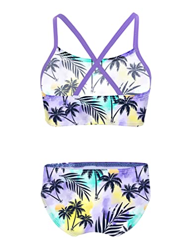 easyforever Kids Girls Two Piece Tropical Palm Printed Tankini Swimsuit Crop Top with Bottom Bikini Outfit Swimwear2