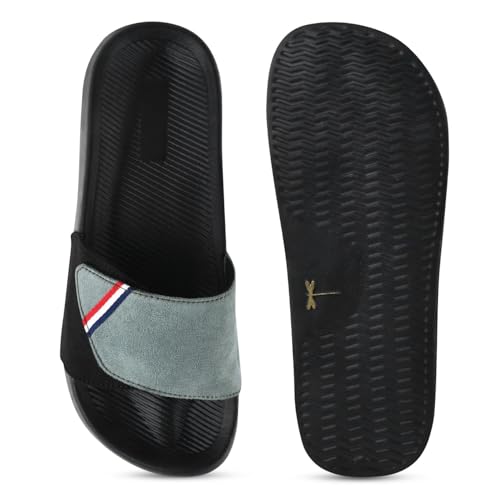 Image of PERY-PAO Sliders Mens Grey, Maroon, Olive Green Stylish Printed Flip Flop & Slippers