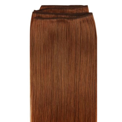 Image of Full Shine 24 Inch Weft Hair Extensions 105G Copper Remy Human Hair | Human Hair Weft Extensions, Remy Straight Hair, Sew In Extensions, Long Styling, Party Looks