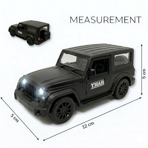 Image of 1:32 Scale DieCast Metal Toy Car Pull Back Action Openable Doors 4x4 Thar /Jeep Premium Car Toy, with Light and Music, for Ages 3-10 Years (Black)