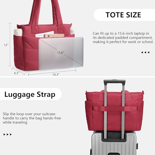 Image of Puffer Tote Bag for Women Quilted Nurse Bag Lightweight Work Bag for Teacher Travel Handbag with Multiple Pockets
