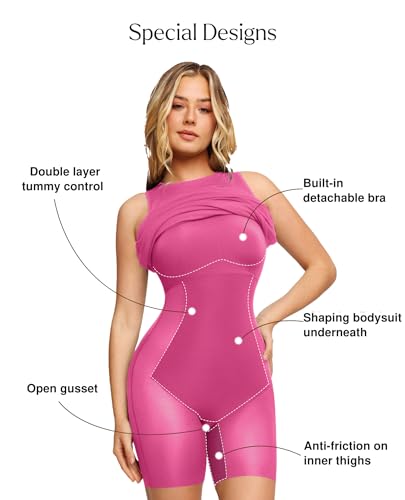 Image of Popilush Built-in Bra Shapewear Maxi Long Dresses for Women Bodycon Sleeveless Modal Casual Formal Tummy Control Dress