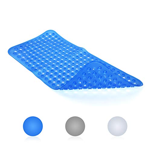 LEPO Alfombrilla de Baño y Ducha Alfombrillas de Baño Antideslizantes con Ventosas y Orificios de Drenaje Lavable a Máquina BPA Látex Libre de Ftalato Azul Claro 34.5x15.5 Pulgadas