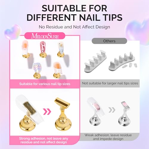 Image of MelodySusie Nail Stand for Press Ons, 2 Sets Blue Heart Shape Acrylic Magnetic Base for Practice Display with Brush Holder and 100 Pcs Reusable Double-Sided Tape for Home DIY Salon Supplies