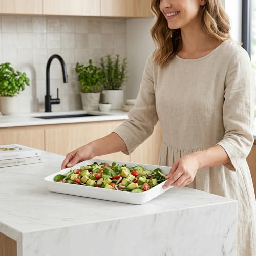 4 STK Servierplatte Weiß,Food Serving Trays,Kunststoff Serviertablett, Snackplatte, Servierteller Groß,Wiederverwendbar Servierplatten für Partyplatte Buffets Desserts Obstplatte(38 x 26,5 x 4 cm) – Bild 4