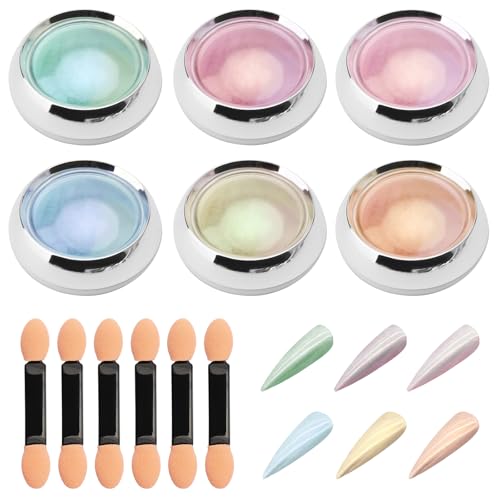 6 Couleurs Poudre Effet Sirène pour Ongles Shell Nail Powder Effet Miroir Chrome Pigments pour Ongles Holographique Glitter Poudre Nail Art Manucure...