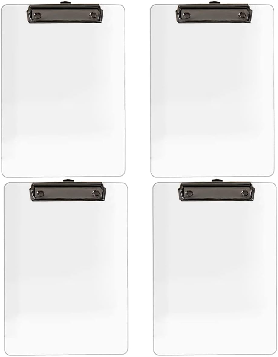 JIARI 4 Pack Clear Acrylic Office Clipboard A4 Letter Size 8.6" x 12.2" (Black 4 Pack)