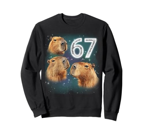 Funny Boys Girls 67 Meme Capybara Howling at The Moon 6 7 Sweatshirt