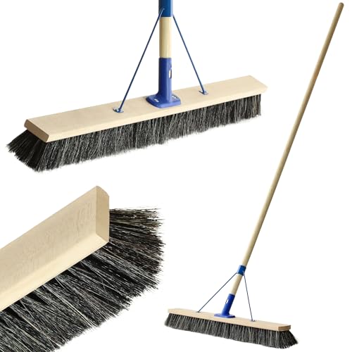 KADAX Balai de Rue Avec Long Manche en Bois, Large et Robuste, Industriel, Brosse à Récurer et à Gratter, Pour Cour (80 cm)