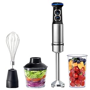 Staafmixer 1200W, Muaket 4 in 1 staafmixer RVS, Hand Blender met 21 instelbare snelheden, 4 RVS mengvoeten, Hand Mixer met EasyClick systeem, stil met vaatwasmachinebestendig