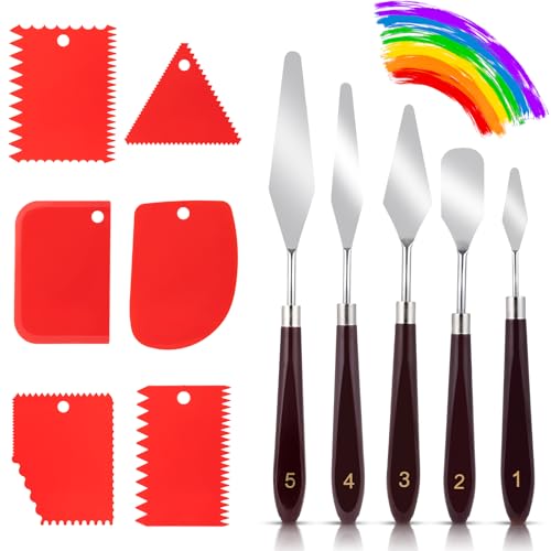 11 Spachtel Set für Strukturpaste Leinwand: 5 Spachtel für Acrylmalerei + 6 Palettenmesser Acrylmalerei Set, Malmesser Künstlerbedarf, Palette Messer Set, Zahnspachtel für Aquarell Ölgemälde Gouache