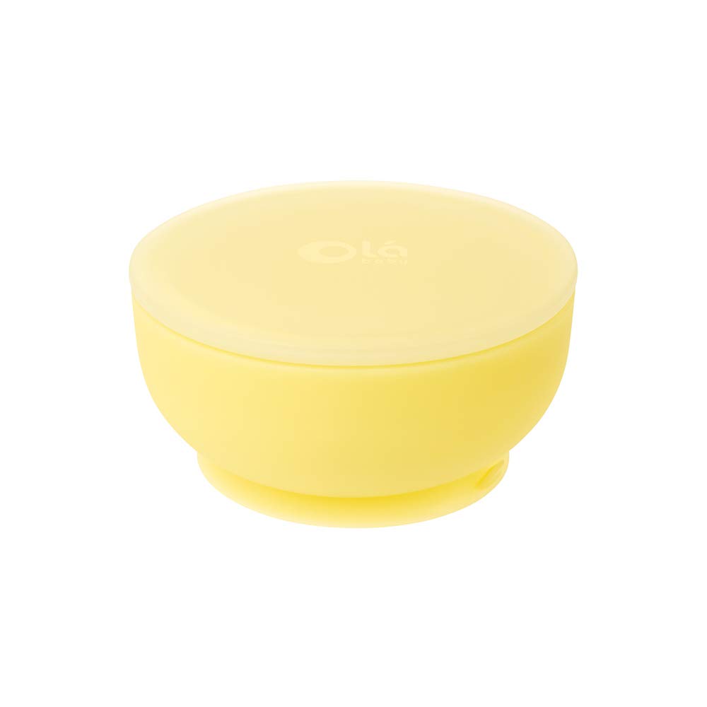 (Lemon) - 100% Silicone Suction Bowl with Lid for Independent Feeding Baby and Toddler (Lemon)