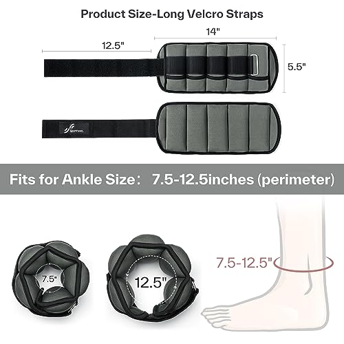 Image of Sportneer Adjustable Ankle Weights 1 Pair 2 4 6 8 10 Lbs Leg Weight Straps for Women Men kids, Weighted Ankle Weights Set for Gym, Fitness, Walking, Jogging,1-5 lbs Each, 2 Pack 2-10 lbs, Dark Grey