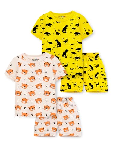 Image of Trampoline Boys Pack of 2 T-Shirt and Shorts Set - Dinosaur & Tiger Print