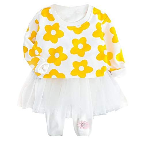 heavKin-Clothes Children's Kids Baby Kids Girls Flowers Pullover Sweatshirt Tops T-Shirt+ Tulle Pants Trousers Blouse Suit (Yellow, 3-4 Years)