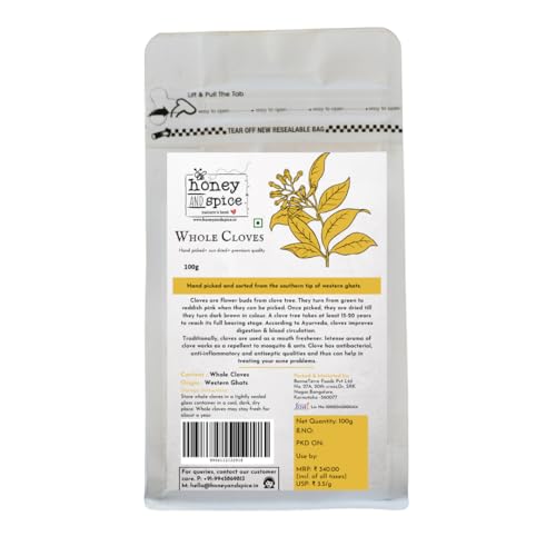 Image of Honey and Spice Natural Whole Cloves (Laung) (100g) | Paper Packaging | Ideal for Indian Cooking | Whole Spices | Fresh & Pure Whole Cloves | Aromatic & Flavourful
