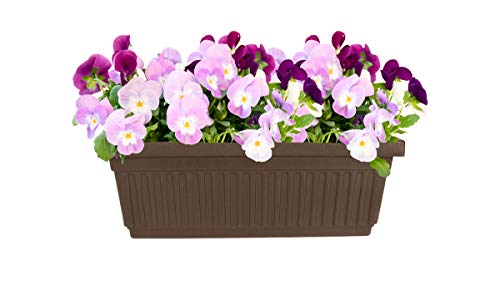 The Hc Companies 30 Inch Venetian Rectangular Window Planter Box - Lightweight Plastic Indoor Outdoor Plant Pot With Drainage For Windowsill, Herbs, Flowers, Chocolate #TOP1