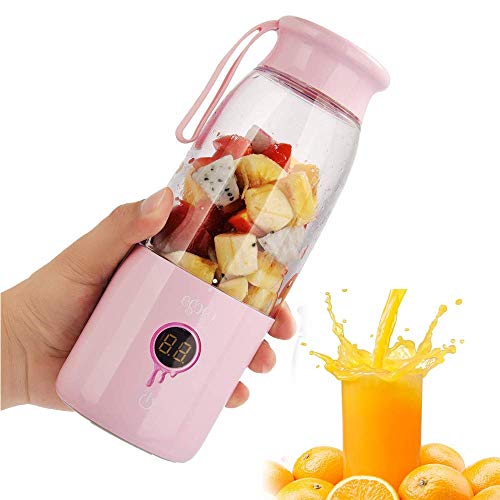 Smoothie-Mixer, tragbarer Mixer USB aufladbare Entsafter Led Digital Display Touch-Schalter Milchshake Mixer Babynahrung (Pink)