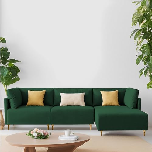 Image of Carina RHS 4 Seater L Shape Sofa Set for Living Room (Green Fabric) Premium Fabric Sofa