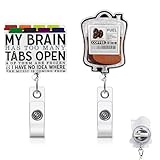 Vicenpal 3 Pcs Badge Reel Badge Reel Coffee Fuel Too Many Tabs Cute Retractable Clip Holder with Clip Durable Nylon Cord Gift for Nurse Doctor Office Worker ID Card Decor