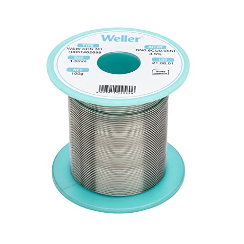 Weller WSW SCN M1 (T0051402699) Bleifreier Lötdraht Ø 1 0 mm Legierung Sn99.3Cu0.6Ni0.05 Flussmittelgehalt 3 5% 100 g Silber