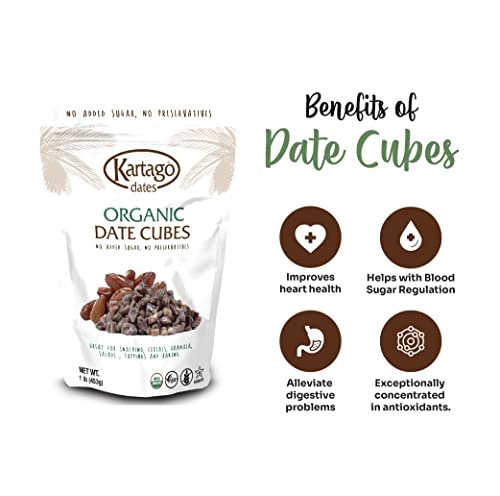 Organic Date Cubes - Deglet Noor Date Cubes from Kartago, 1lb Single Pack